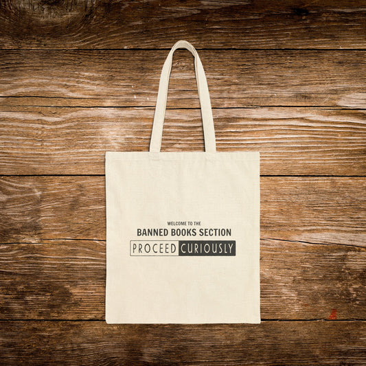 Proceed Curiously Tote Bag | Banned Books Section Library Tote