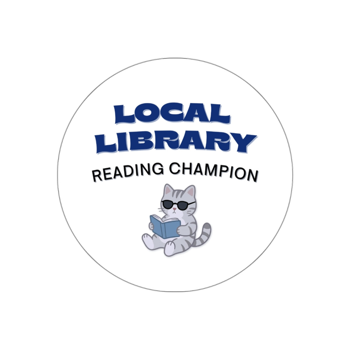 Local Library Reading Champion Sticker | Cute Cat Bookworm Decal | Waterproof Kindle Laptop Sticker