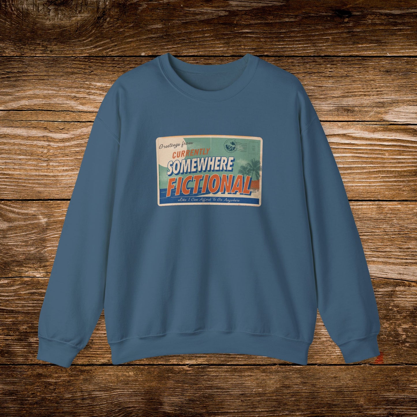 Greetings From Somewhere Fictional Sweatshirt | Retro Postcard Crewneck | Bookish Escape Sweatshirt