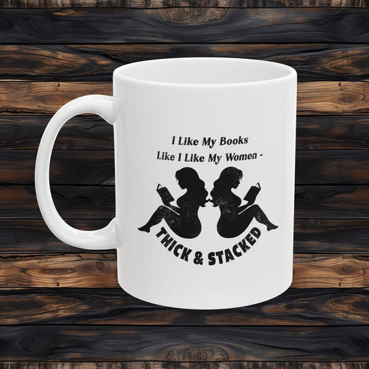 Thick & Stacked Books Mug | Witty Reader Coffee Cup | Funny Book Lover Gift