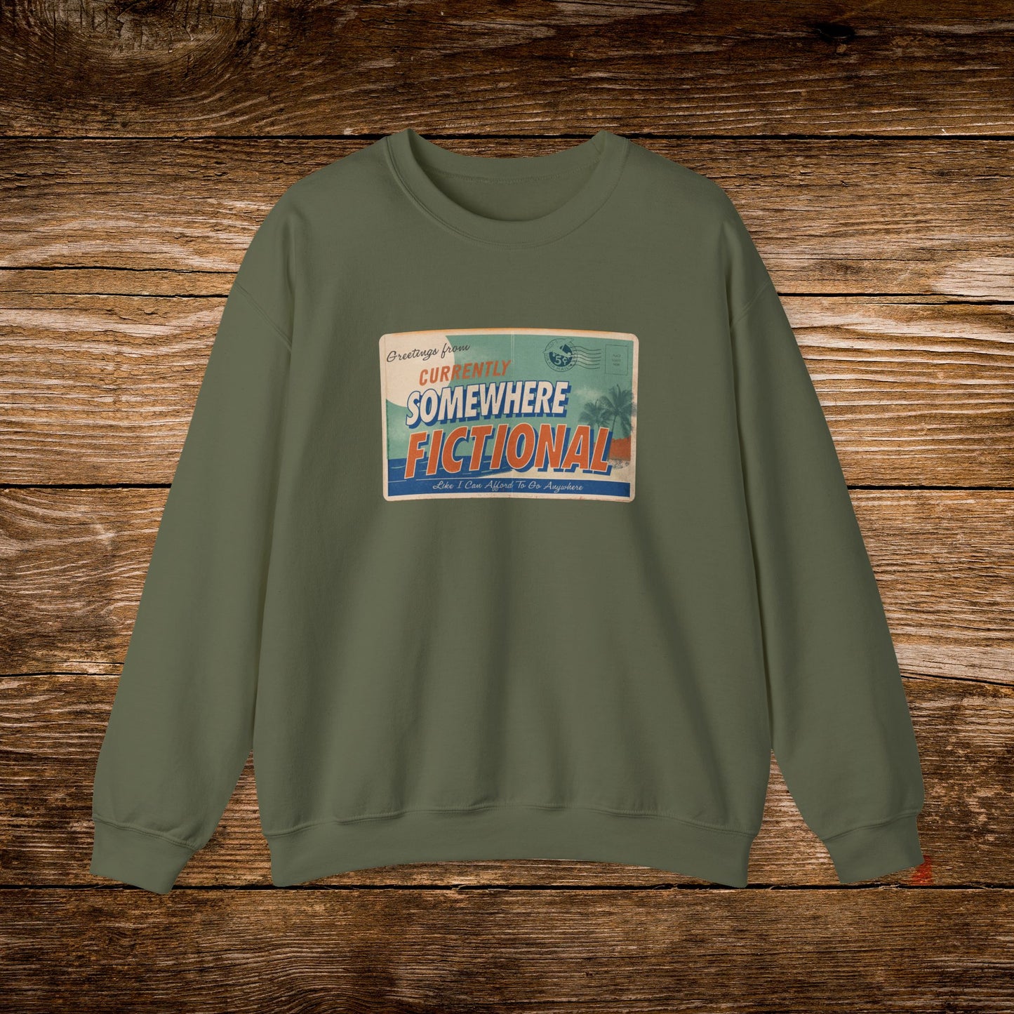 Greetings From Somewhere Fictional Sweatshirt | Retro Postcard Crewneck | Bookish Escape Sweatshirt