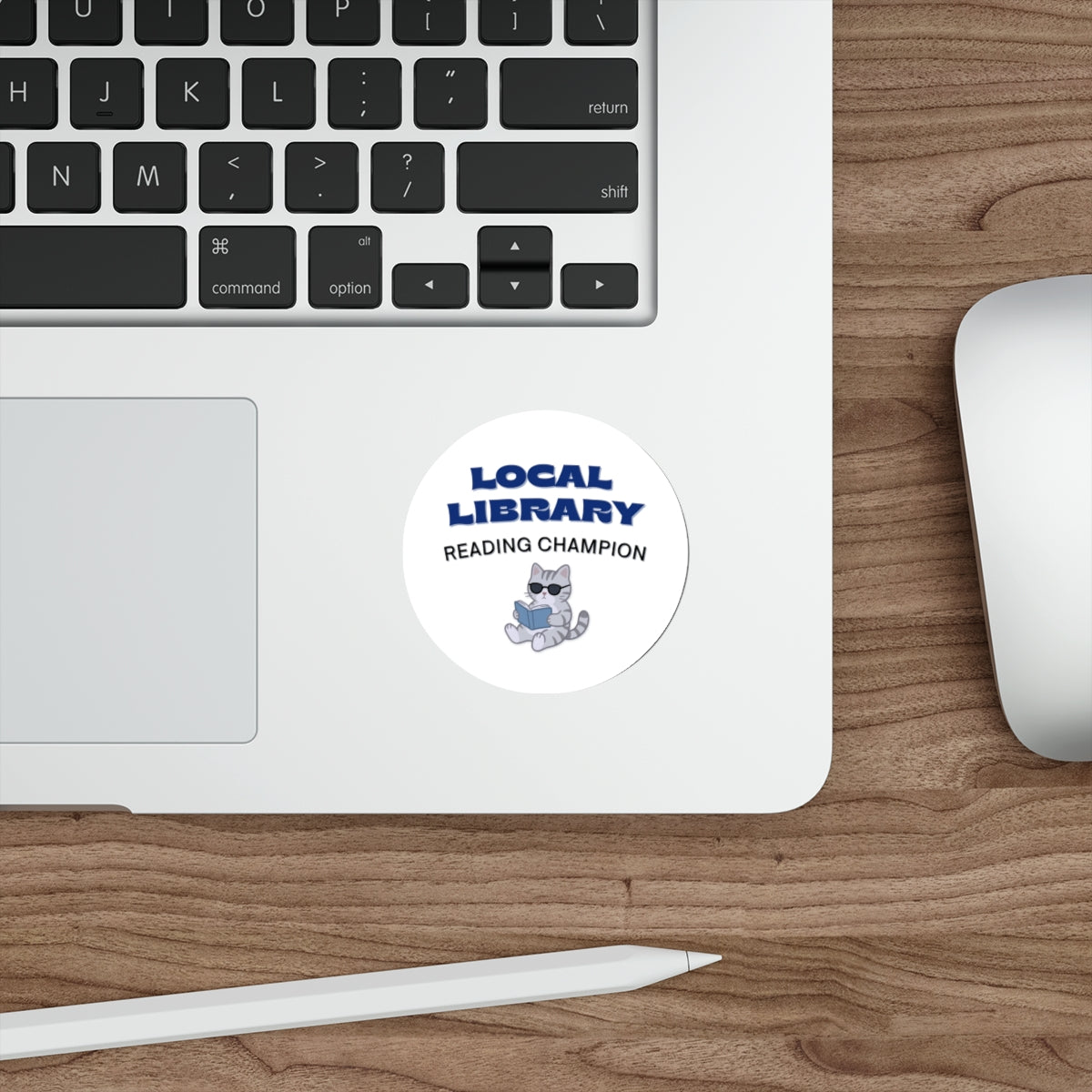 Local Library Reading Champion Sticker | Cute Cat Bookworm Decal | Waterproof Kindle Laptop Sticker
