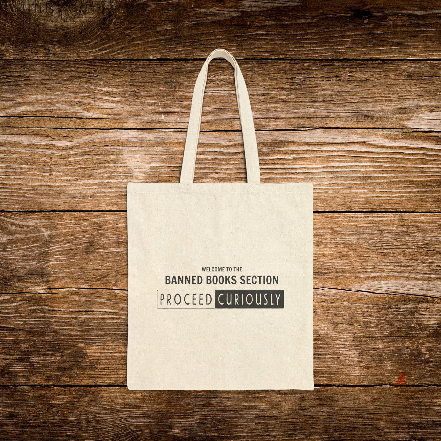 Proceed Curiously Tote Bag | Banned Books Section Library Tote