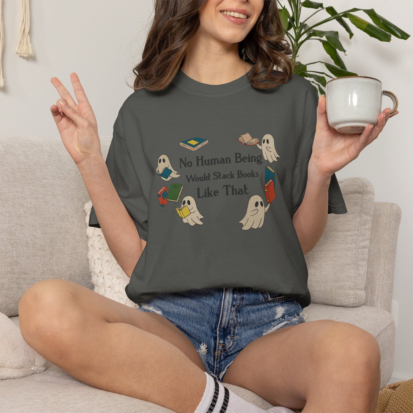 No Human Being Would Stack Books Like That Shirt | Retro Spooky Reader Tee