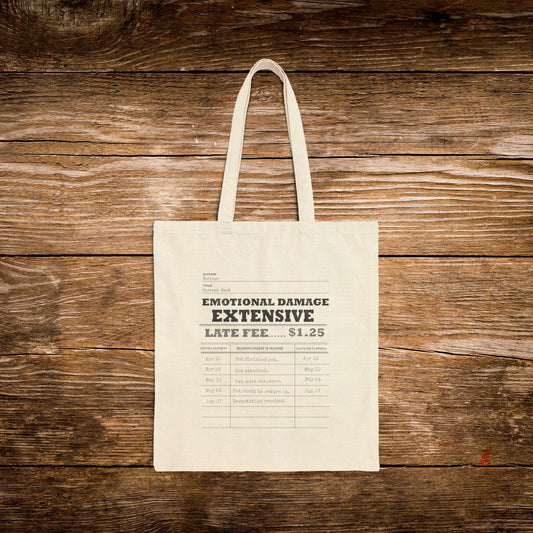 Emotional Damage Extensive Tote Bag | Vintage Library Card Canvas Tote