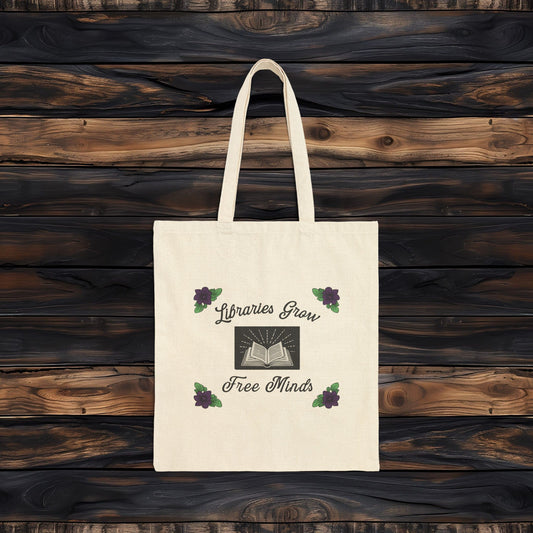 Libraries Grow Free Minds Tote Bag | Floral Library Canvas Tote