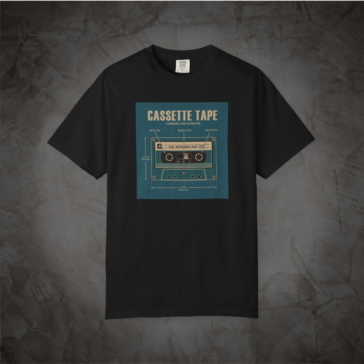 Cassette Tape Blueprint analog music T-shirt mockup