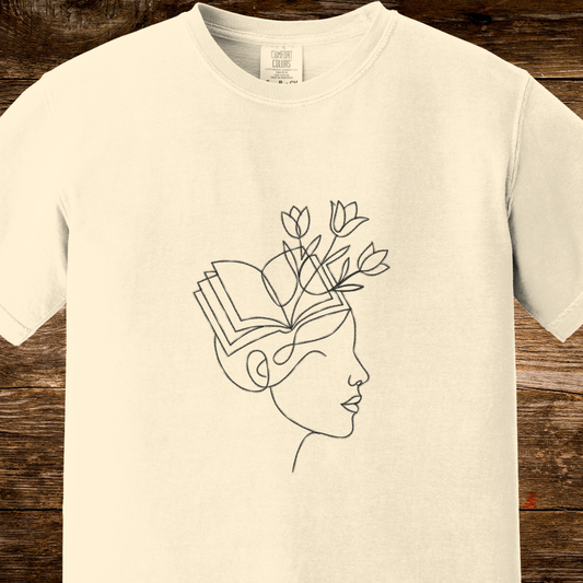 Minimalist Line Art Book Shirt | Botanical Reader Tee | Fine Line T-Shirt