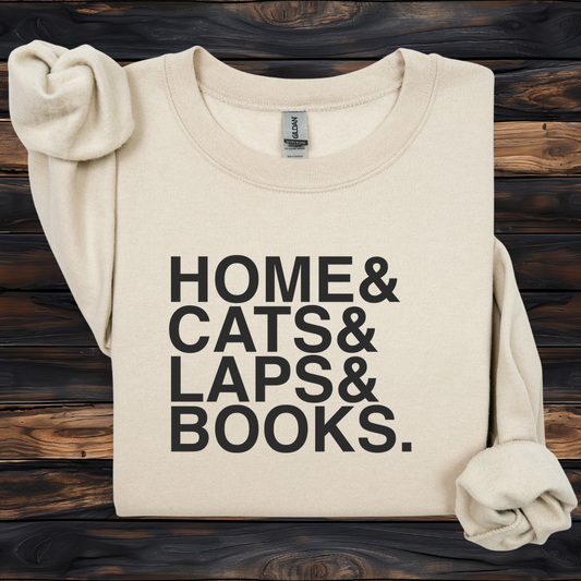 Home & Cats & Laps & Books Sweatshirt | Cozy Bookish Crewneck | Gift for Cat Lovers and Readers | Minimalist Introvert Pullover