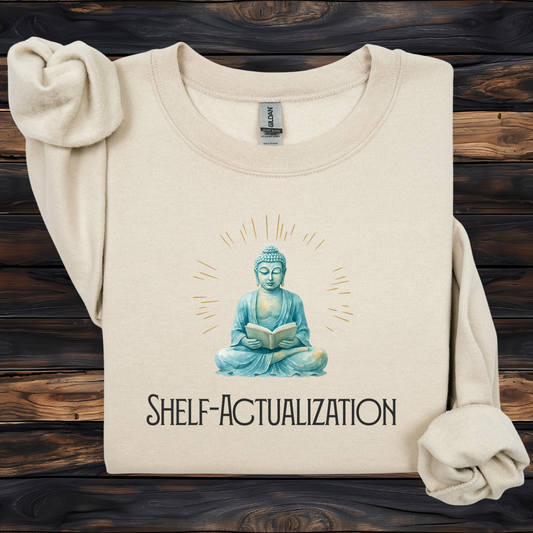 Shelf Actualization Reading Buddha Sweatshirt | Zen Bookish Crewneck | Spiritual Reader Gift | Bibliophile Pullover