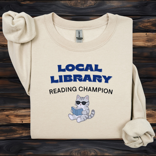 Local Library Reading Champion Sweatshirt | Retro Cat Reader Crewneck