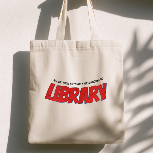 Friendly Neighborhood Library Tote Bag | Retro Library Book Tote