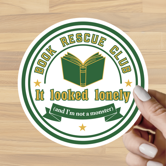 Book Rescue Club Sticker | It Looked Lonely Bookworm Decal | Waterproof Vinyl Laptop Sticker