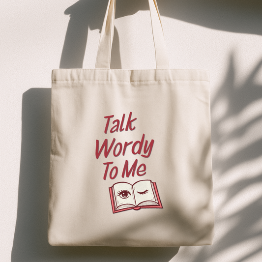 Talk Wordy To Me Tote Bag | Witty Book Lover Carryall | Flirty Reader Library Bag