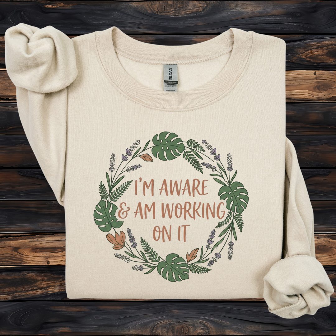 I’m Aware & Am Working On It Sweatshirt | Retro Self-Awareness Crewneck