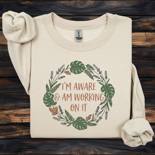 I’m Aware & Am Working On It Sweatshirt | Retro Self-Awareness Crewneck
