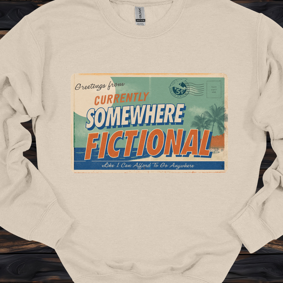 Greetings From Somewhere Fictional Sweatshirt | Retro Postcard Crewneck | Bookish Escape Sweatshirt