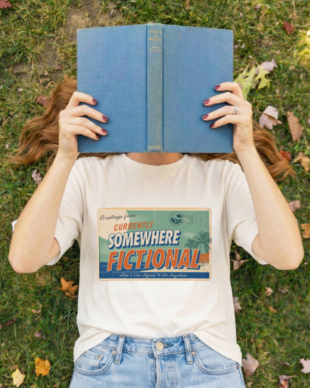 Greetings From Somewhere Fictional Shirt | Retro Vacation Postcard Tee | Reader Escape Graphic Tee