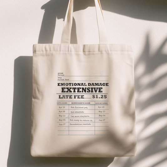 Emotional Damage Extensive Tote Bag | Vintage Library Card Canvas Tote