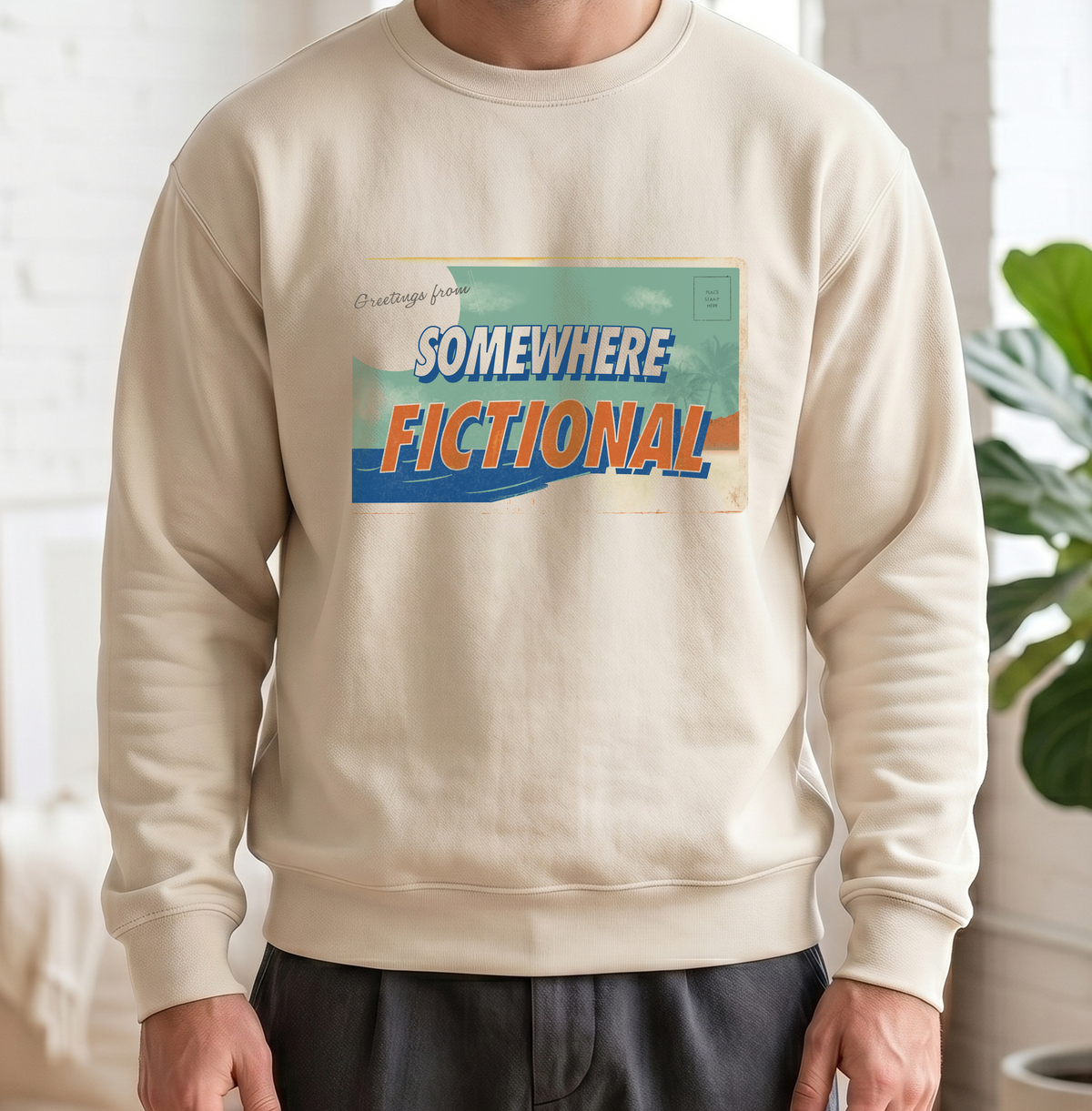 Greetings From Somewhere Fictional Sweatshirt | Retro Postcard Crewneck