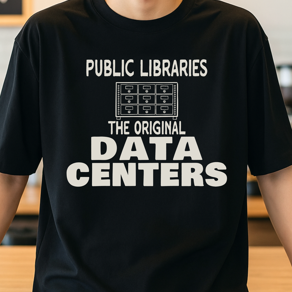 Public Libraries The Original Data Centers library graphic T-shirt detail