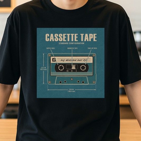 Cassette Tape Blueprint vintage cassette shirt mockup