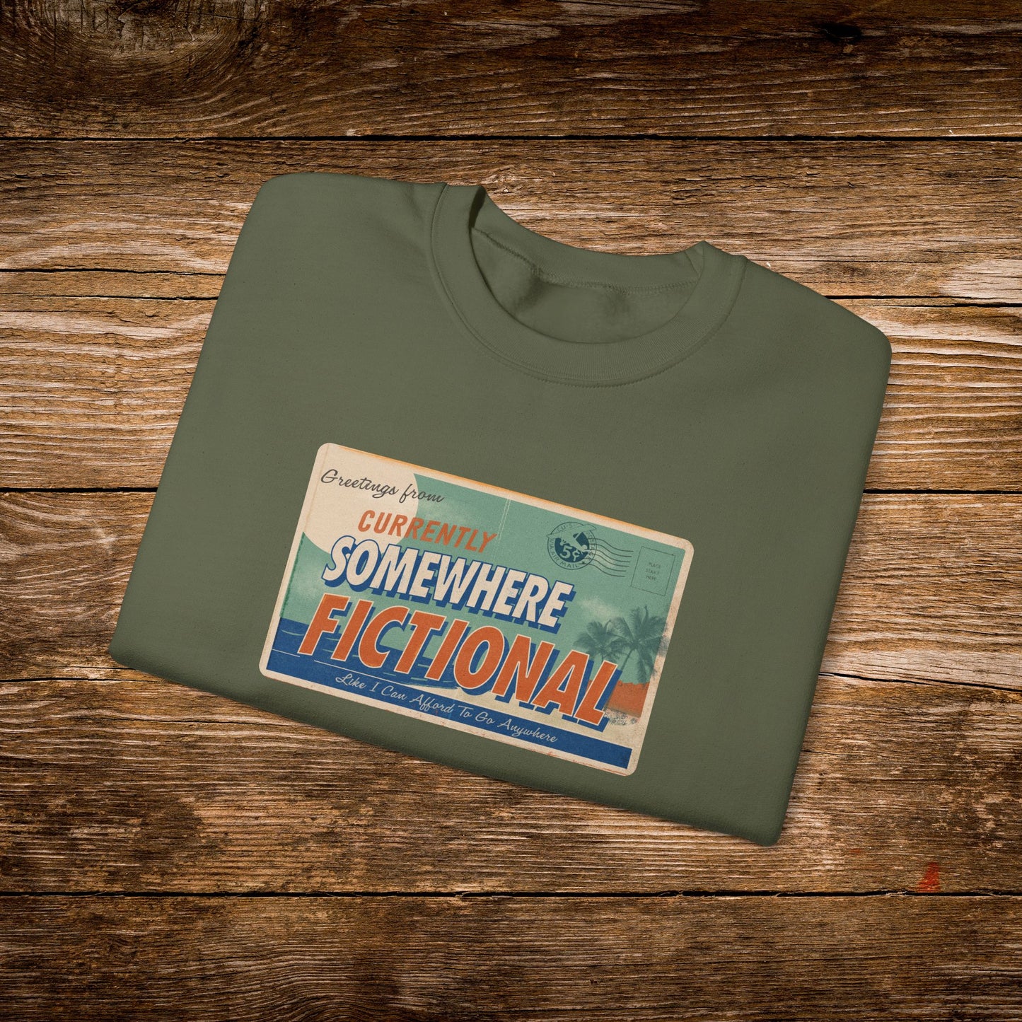 Greetings From Somewhere Fictional Sweatshirt | Retro Postcard Crewneck | Bookish Escape Sweatshirt
