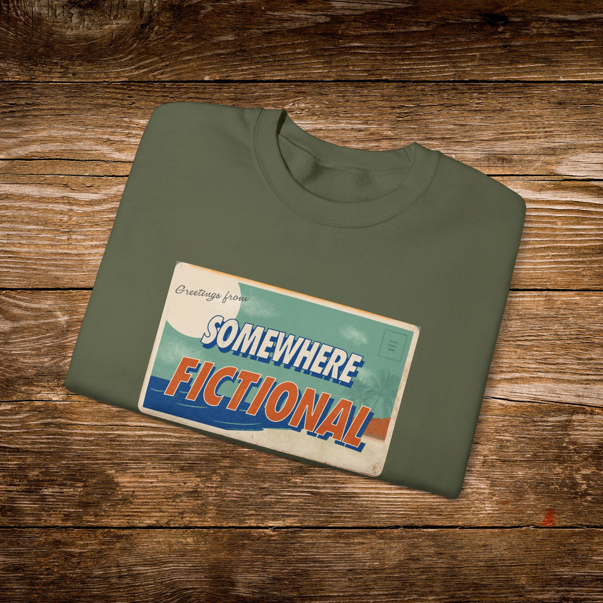 Greetings From Somewhere Fictional Sweatshirt | Retro Postcard Crewneck