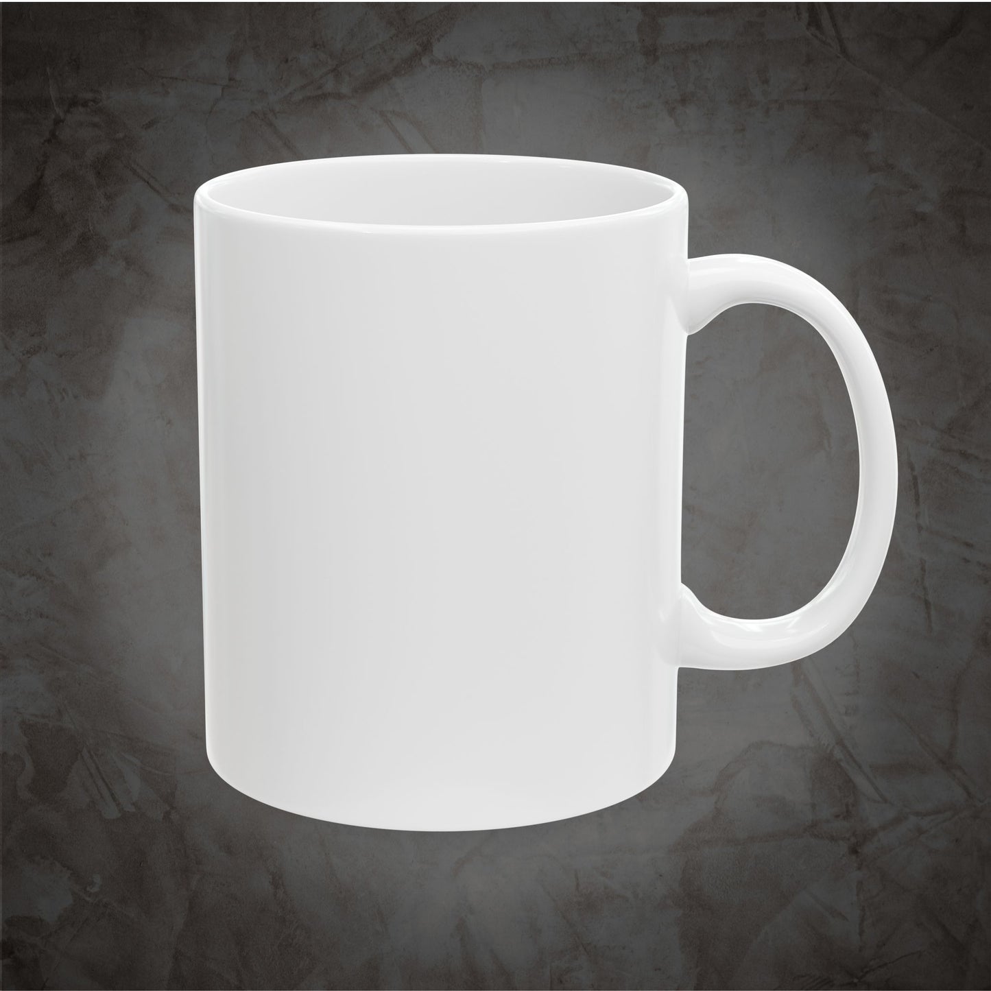 White ceramic Pretty Sure I'd Survive a Horror Movie mug showing the back and handle against a dark textured gray background.