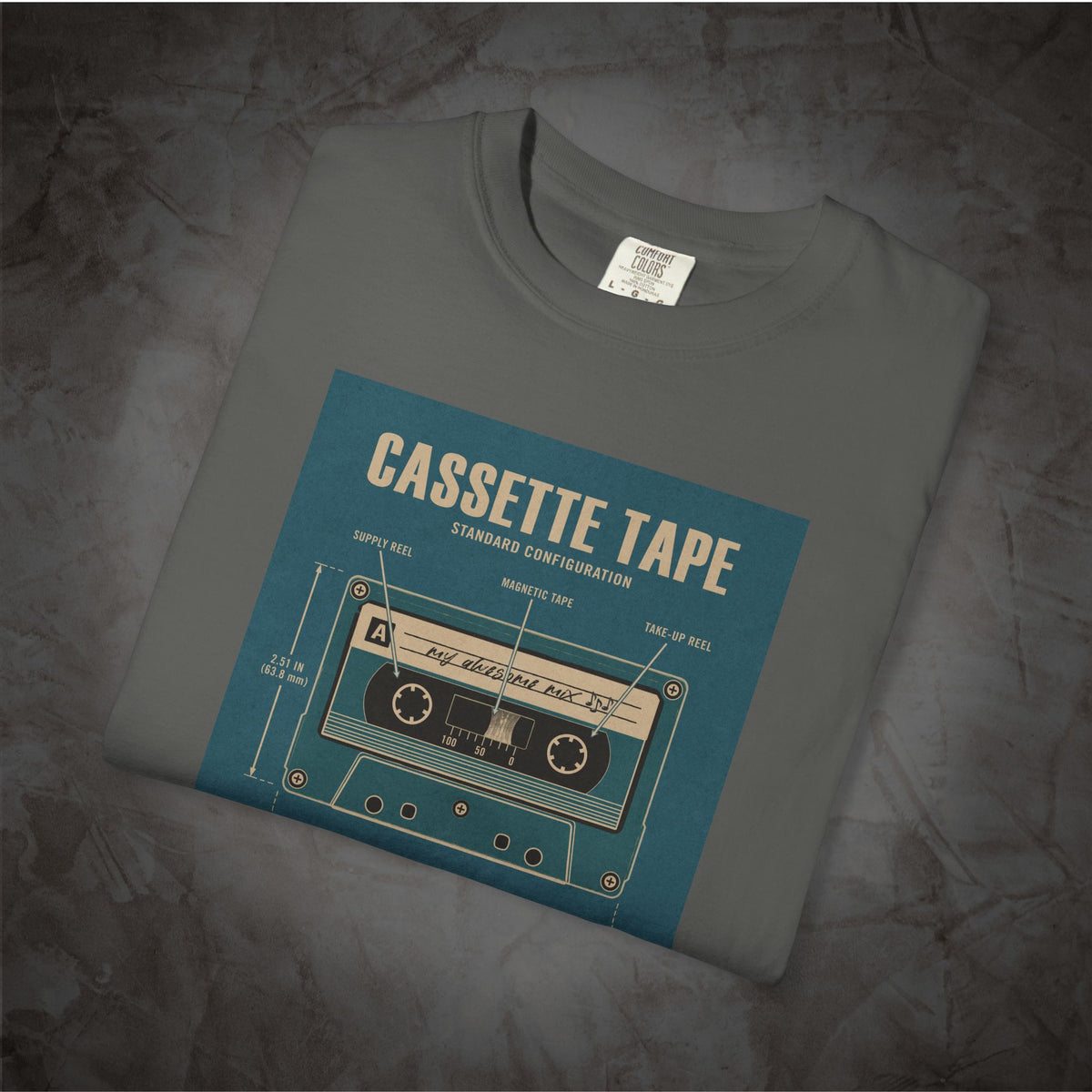 Cassette Tape Blueprint music graphic tee mockup