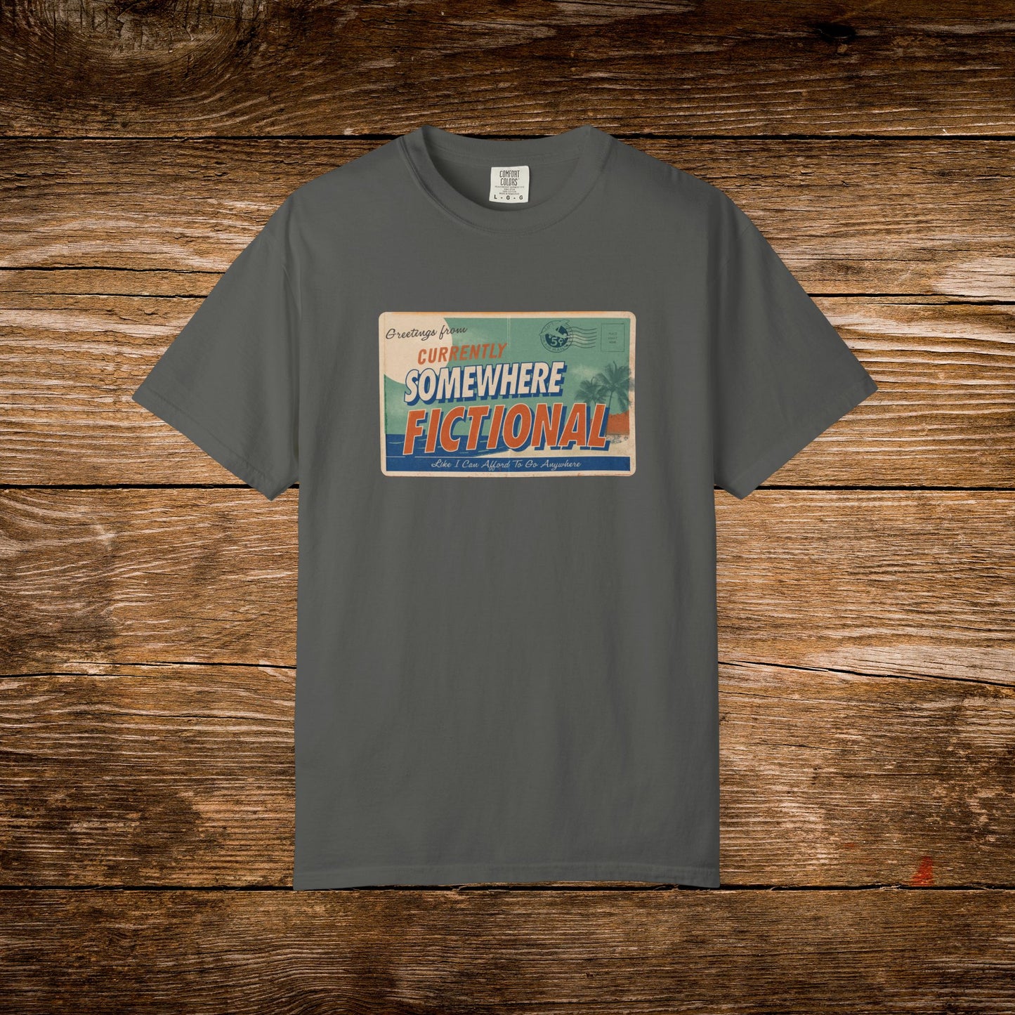 Greetings From Somewhere Fictional Shirt | Retro Vacation Postcard Tee | Reader Escape Graphic Tee