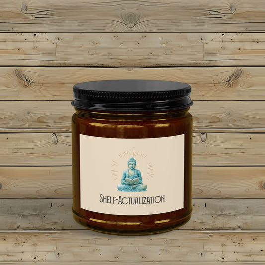 Shelf Actualization Reading Buddha Candle | Bookish Soy Wax Jar | Meditation Nook Decor | Zen Bibliophile Scent