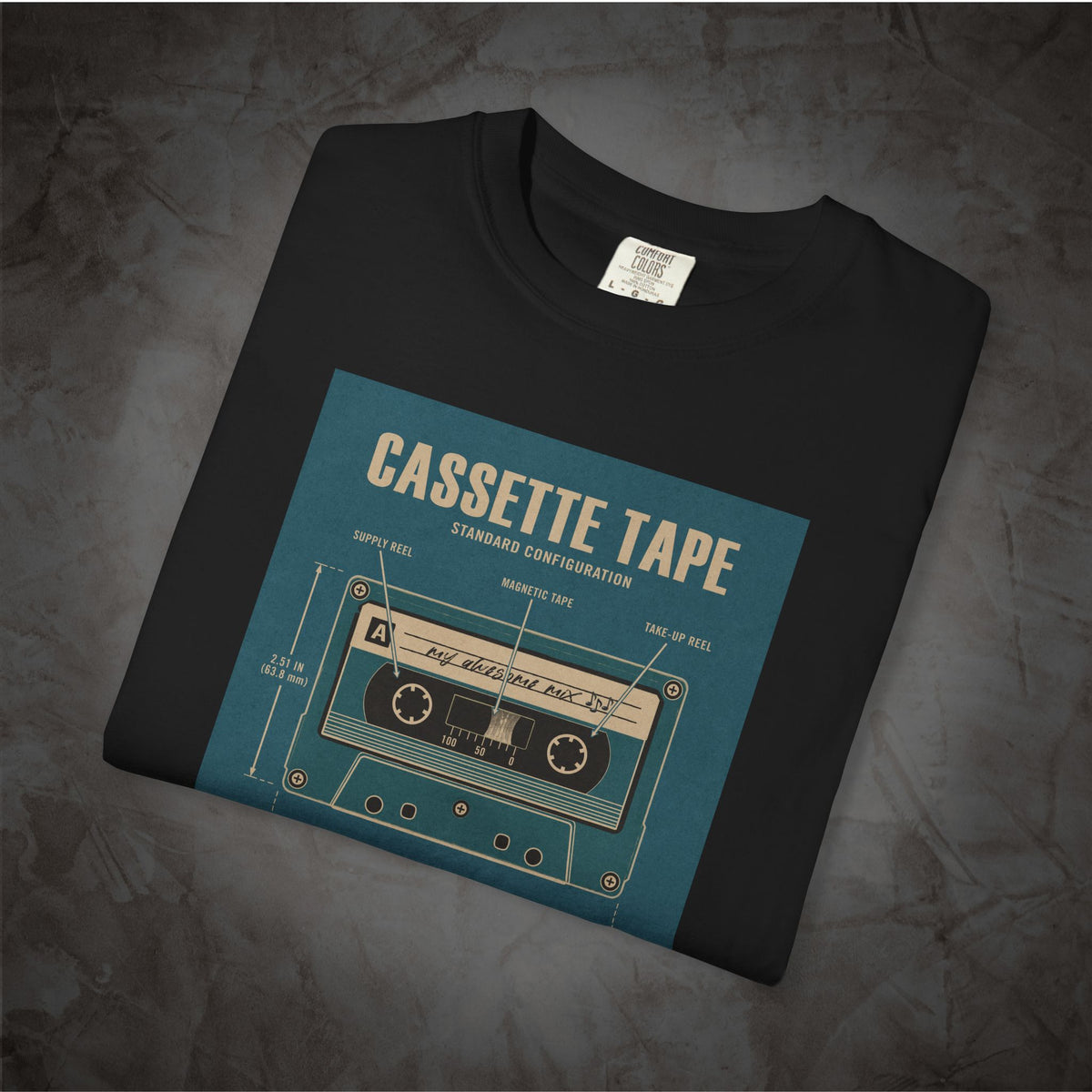 Cassette Tape Blueprint graphic tee mockup