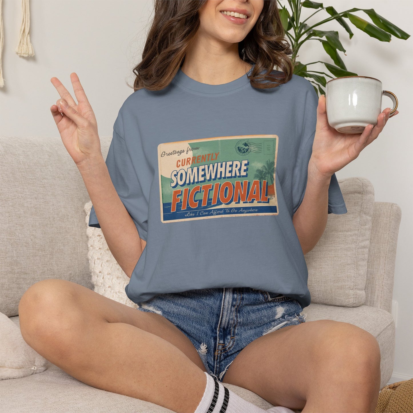 Greetings From Somewhere Fictional Shirt | Retro Vacation Postcard Tee | Reader Escape Graphic Tee
