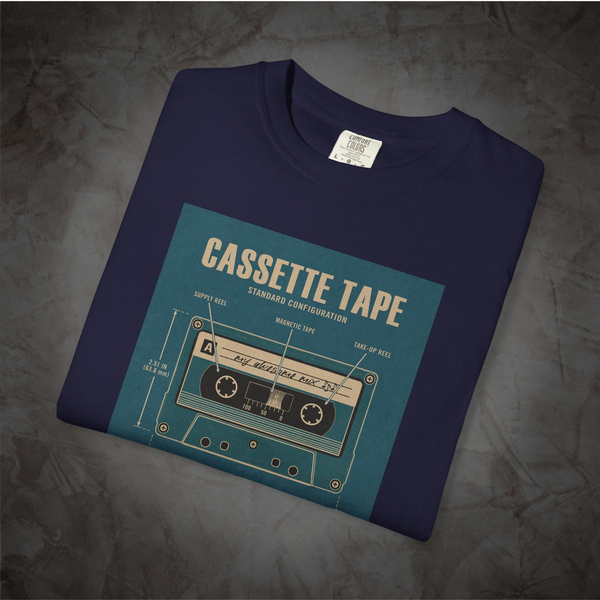Cassette Tape Blueprint retro cassette T-shirt mockup