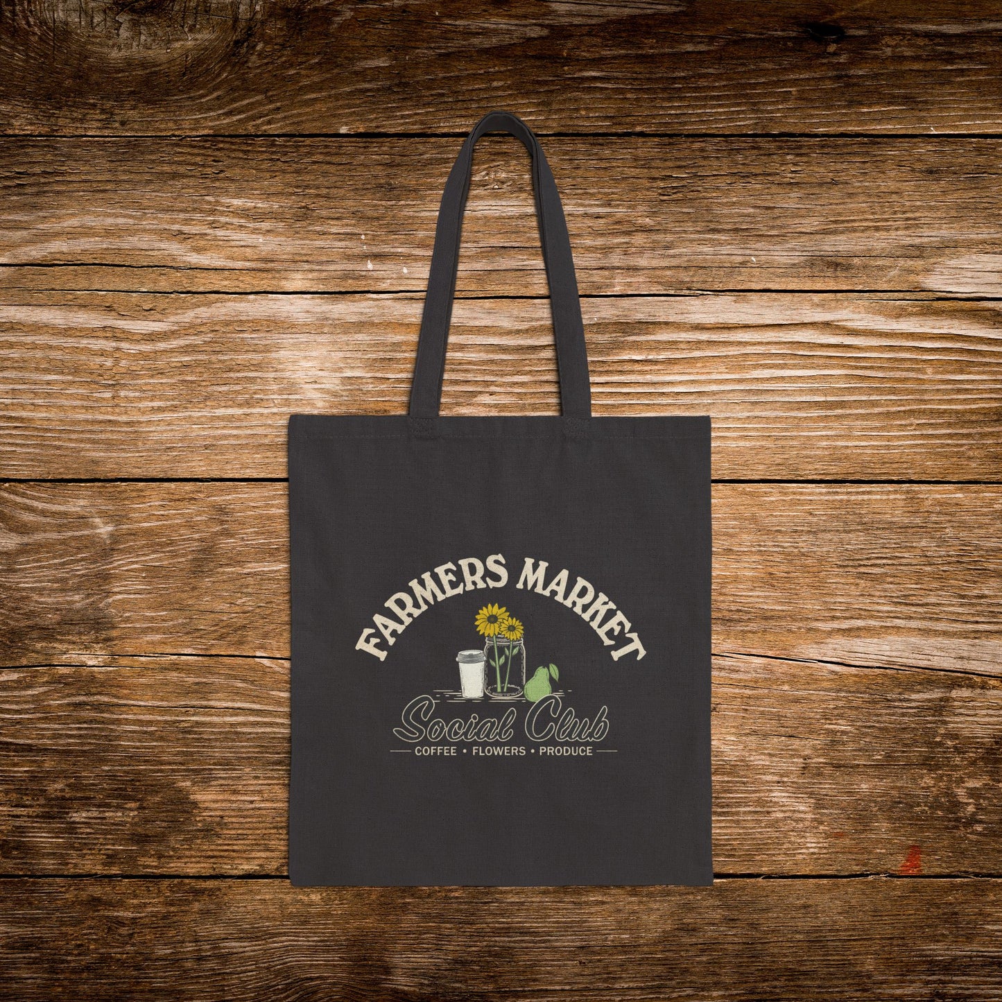Farmers Market Social Club Tote Bag | Coffee Flowers Produce Tote