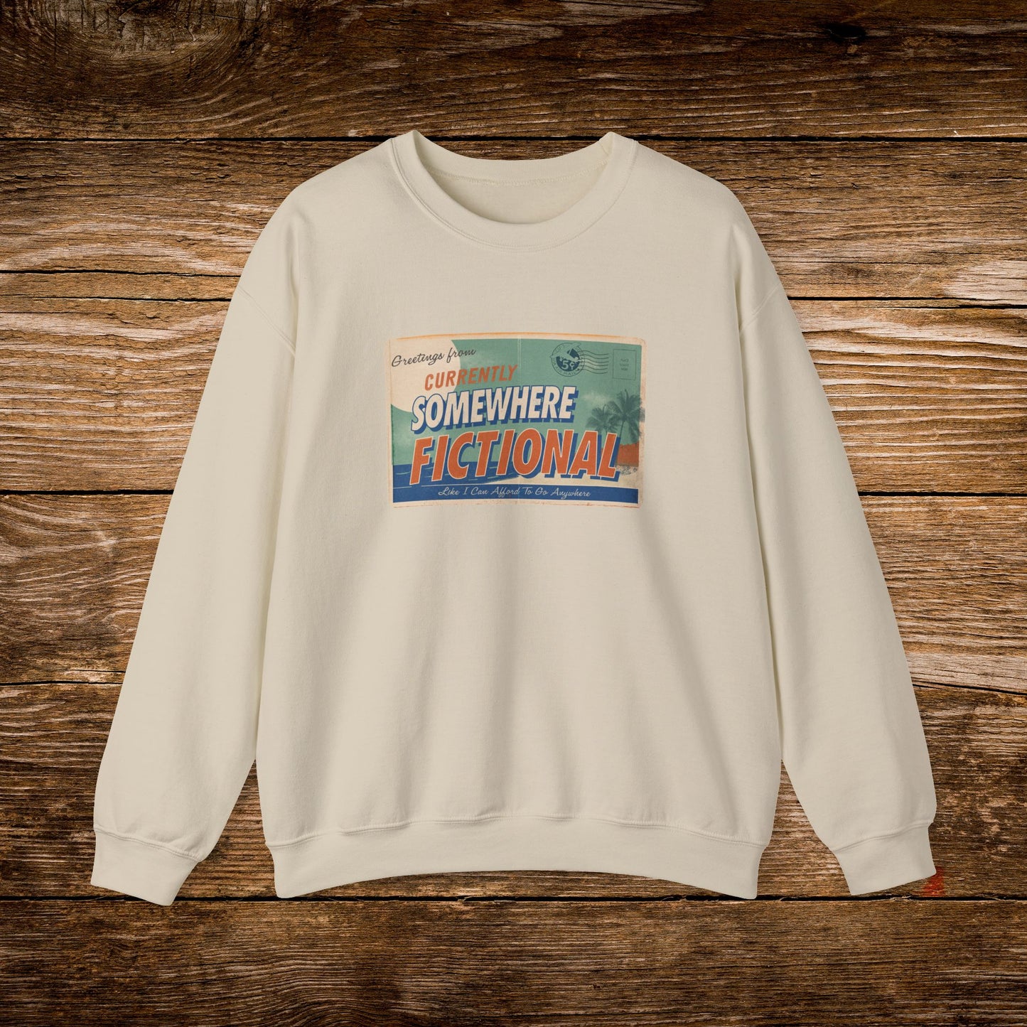 Greetings From Somewhere Fictional Sweatshirt | Retro Postcard Crewneck | Bookish Escape Sweatshirt