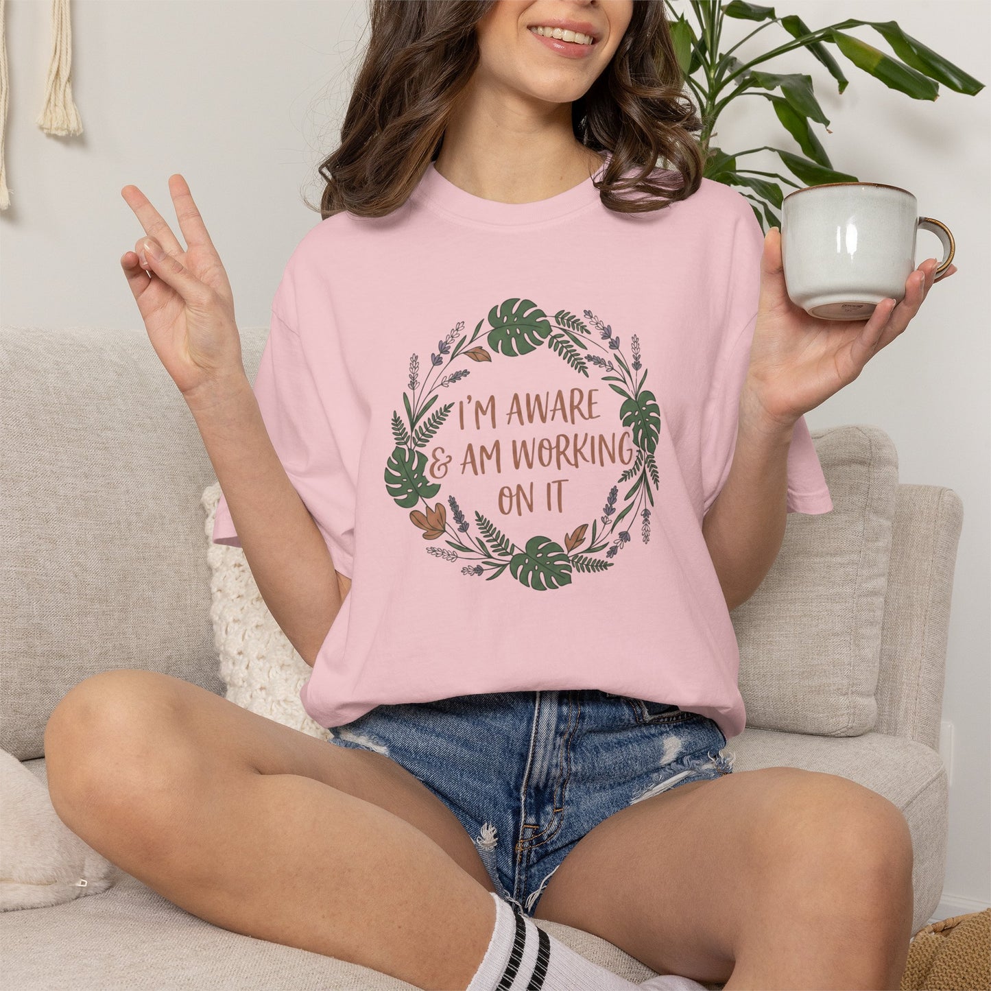 I’m Aware & Am Working On It Shirt | Retro Self-Awareness Floral Tee
