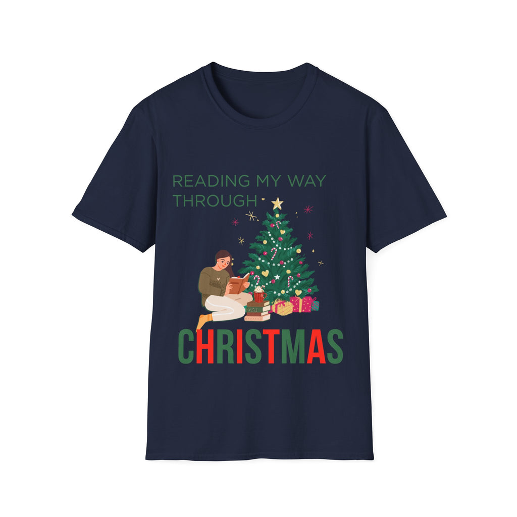 Christmas Reading T-Shirt – "Reading My Way Through Christmas" Cozy Holiday Tee