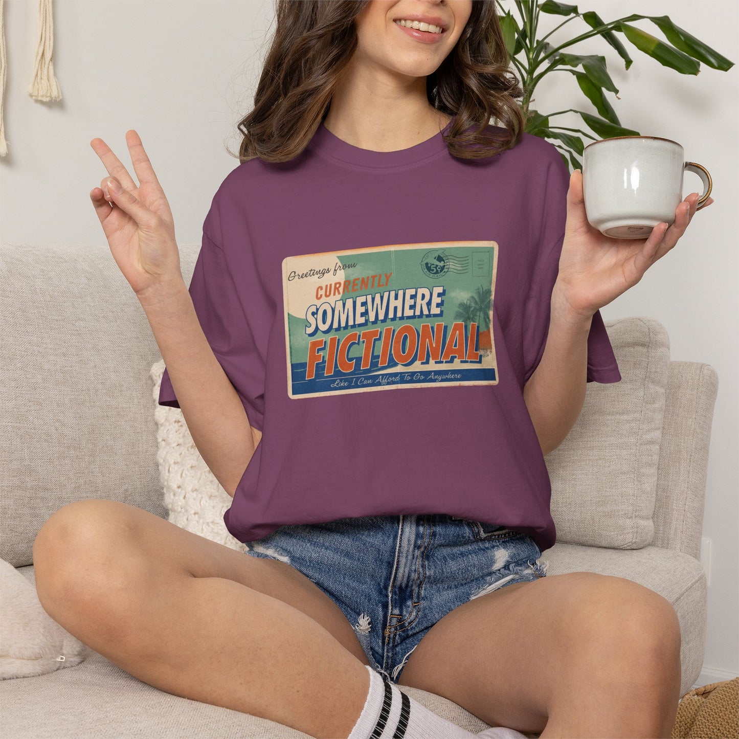 Greetings From Somewhere Fictional Shirt | Retro Vacation Postcard Tee | Reader Escape Graphic Tee