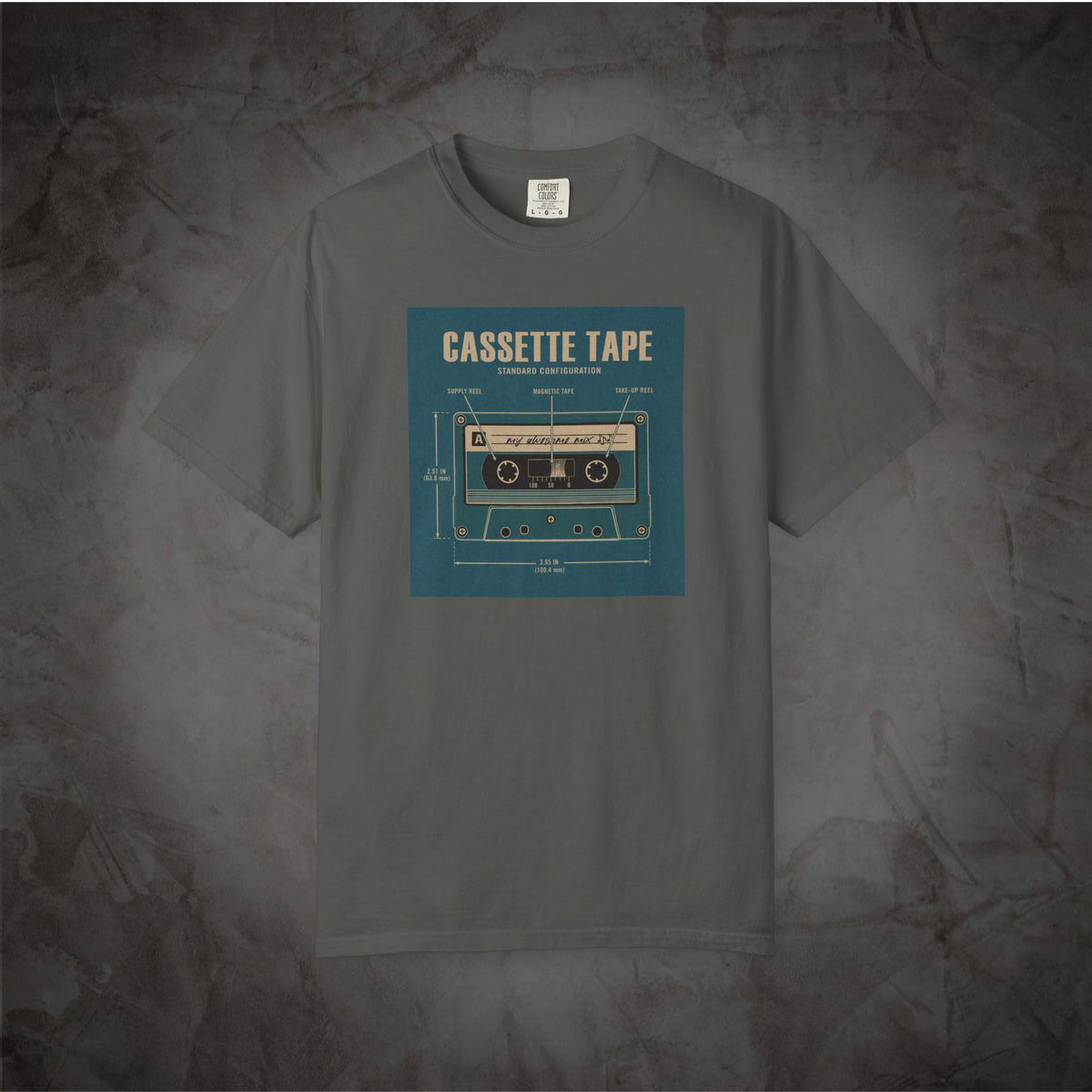 Cassette Tape Blueprint cassette graphic T-shirt mockup
