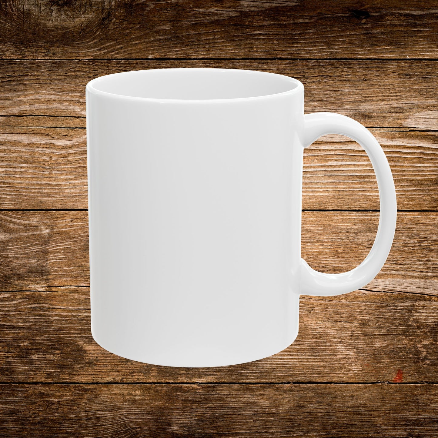 White mug on a wooden surface