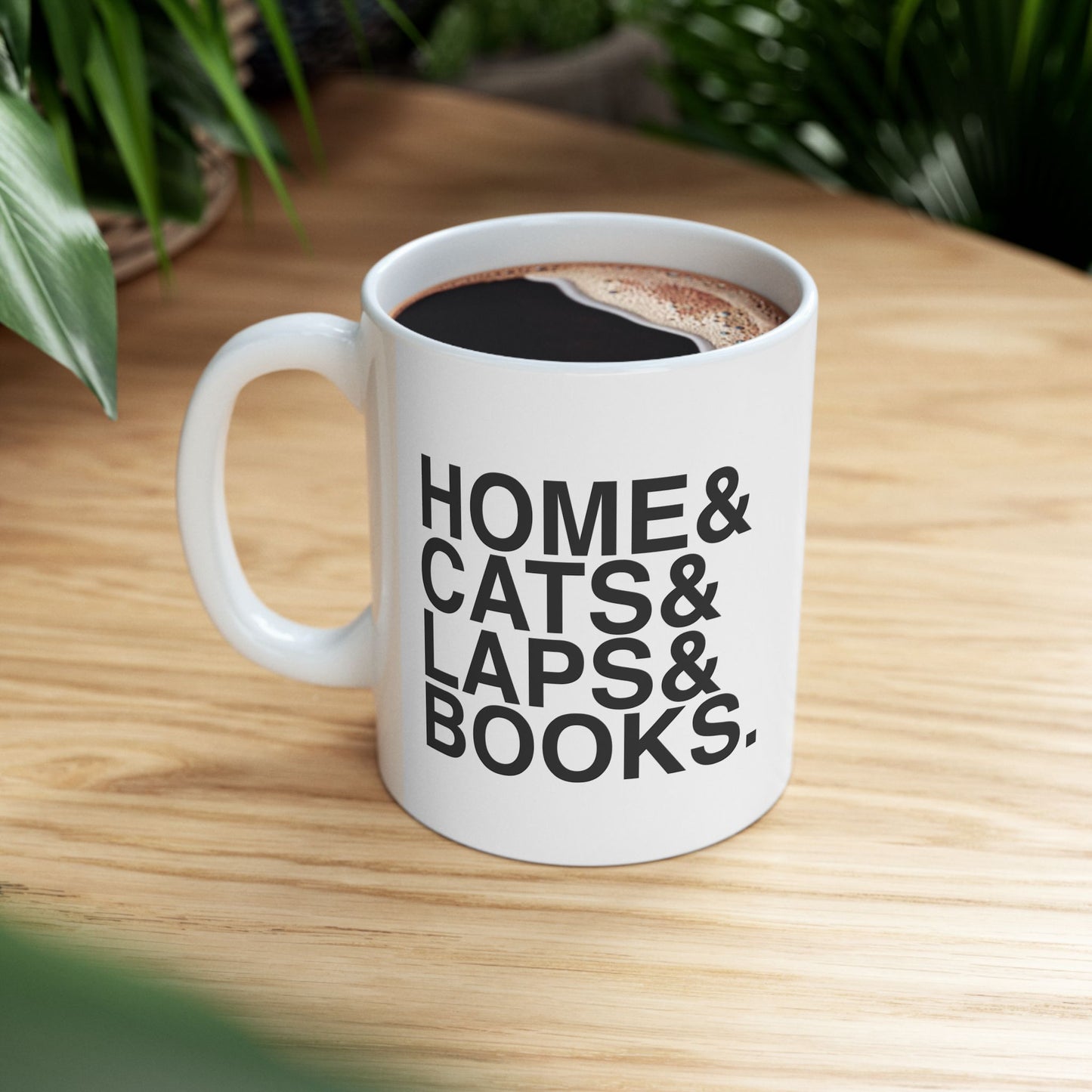 Home Cats Laps Books Mug | Cat Lover Coffee Cup