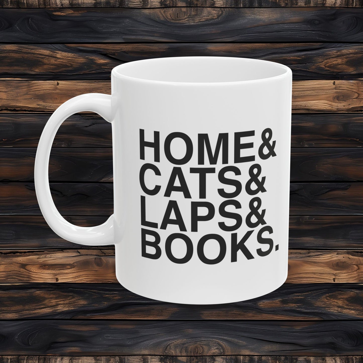 Home Cats Laps Books Mug | Cat Lover Coffee Cup