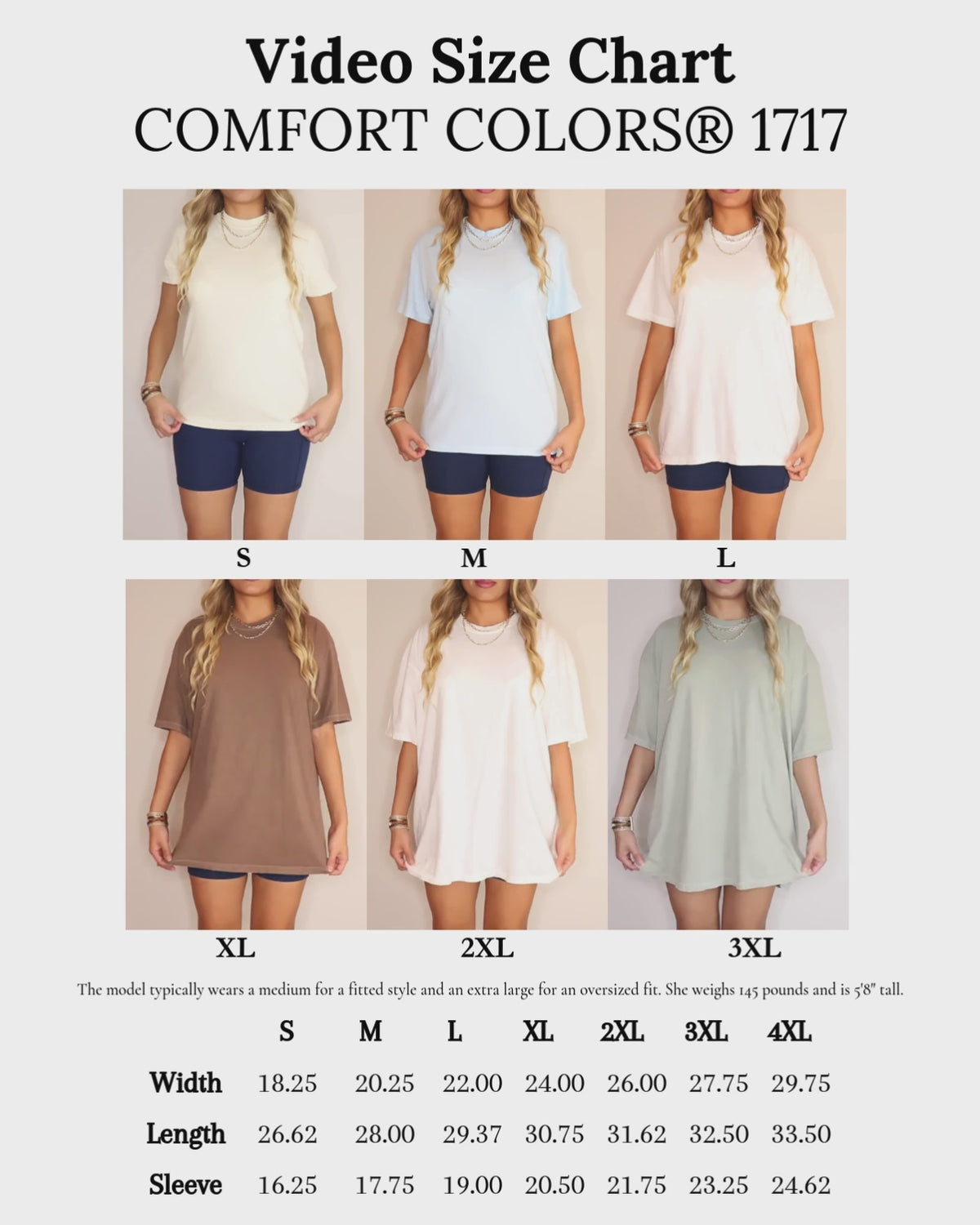 Load video: Video Size Chart For Comfort Colors 1717